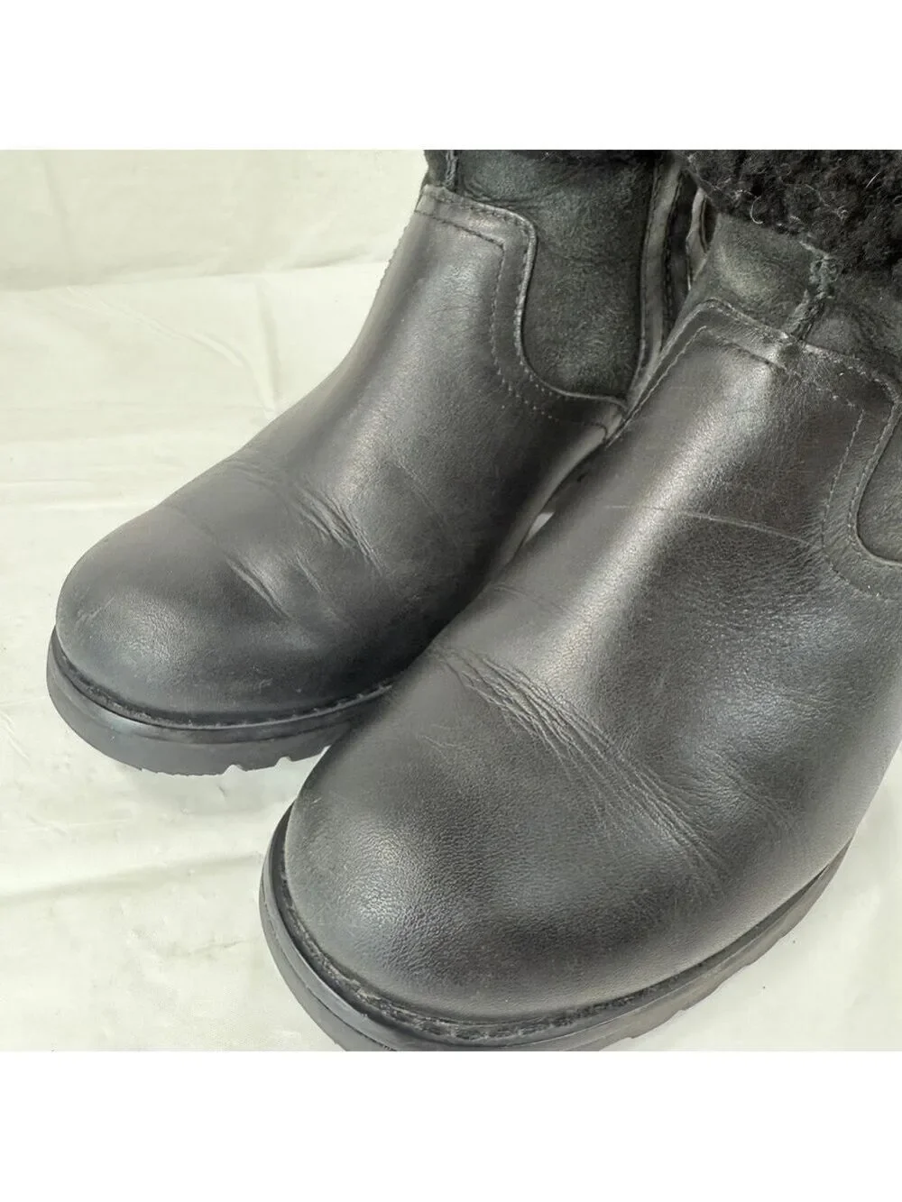 UGG Black Bellevue 1914 Leather Shearling Zip Fold Over Moto Boots Sz 6